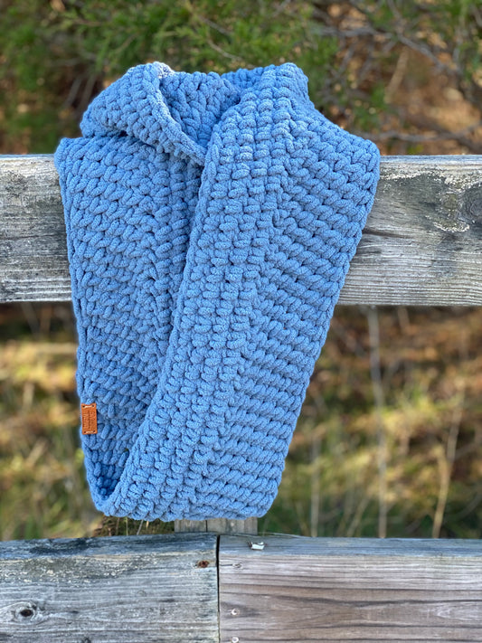 Handmade chenille style infinity scarf- country blue