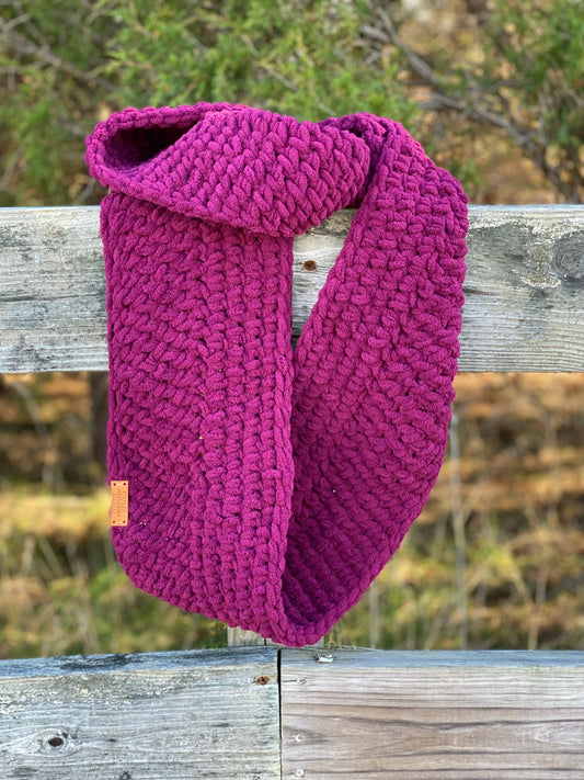 Handmade chenille style infinity scarf- burgundy plum