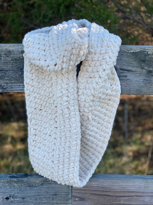 Handmade chenille infinity scarf/ cream