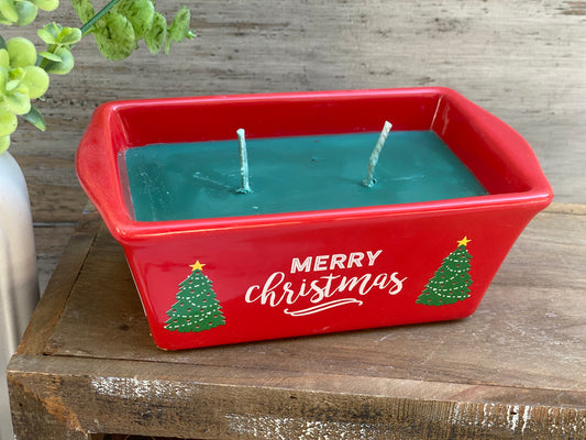 Fresh cut Christmas tree cake pan candle