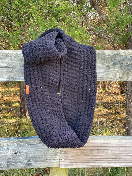 Handmade chenille style infinity scarf- black