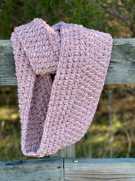 Handmade chenille style infinity scarf- clay brick speck