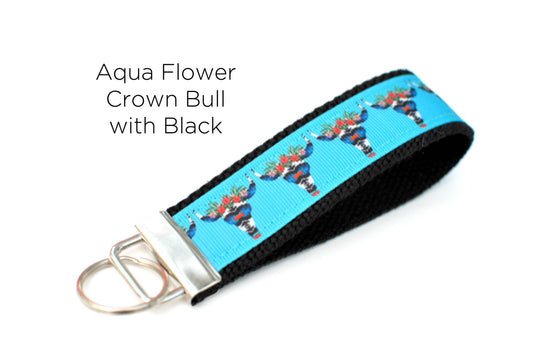 Aqua Aztec Bull Keychain Wristlet