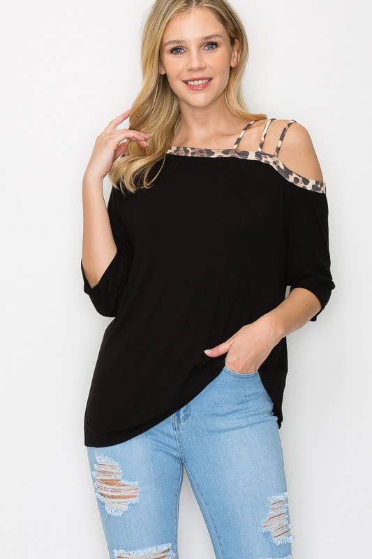 Animal Print Cold Shoulder Top