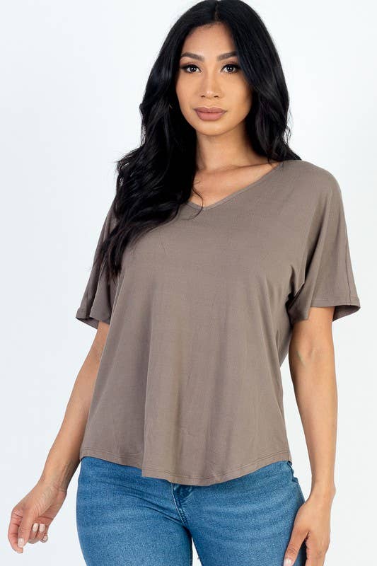 Cut-out Back Curved Hem Short Sleeve Top