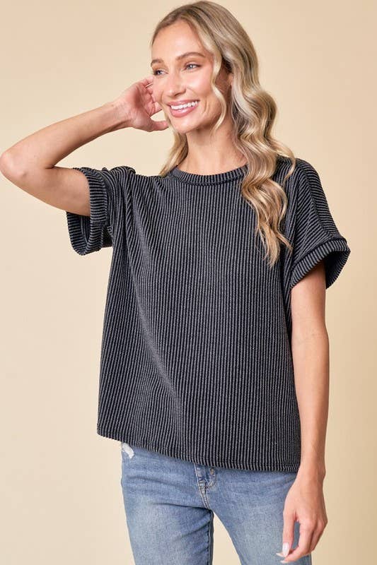 A New Day Rib Top: 2-2-2-2 (S-M-L-XL) / BLACK