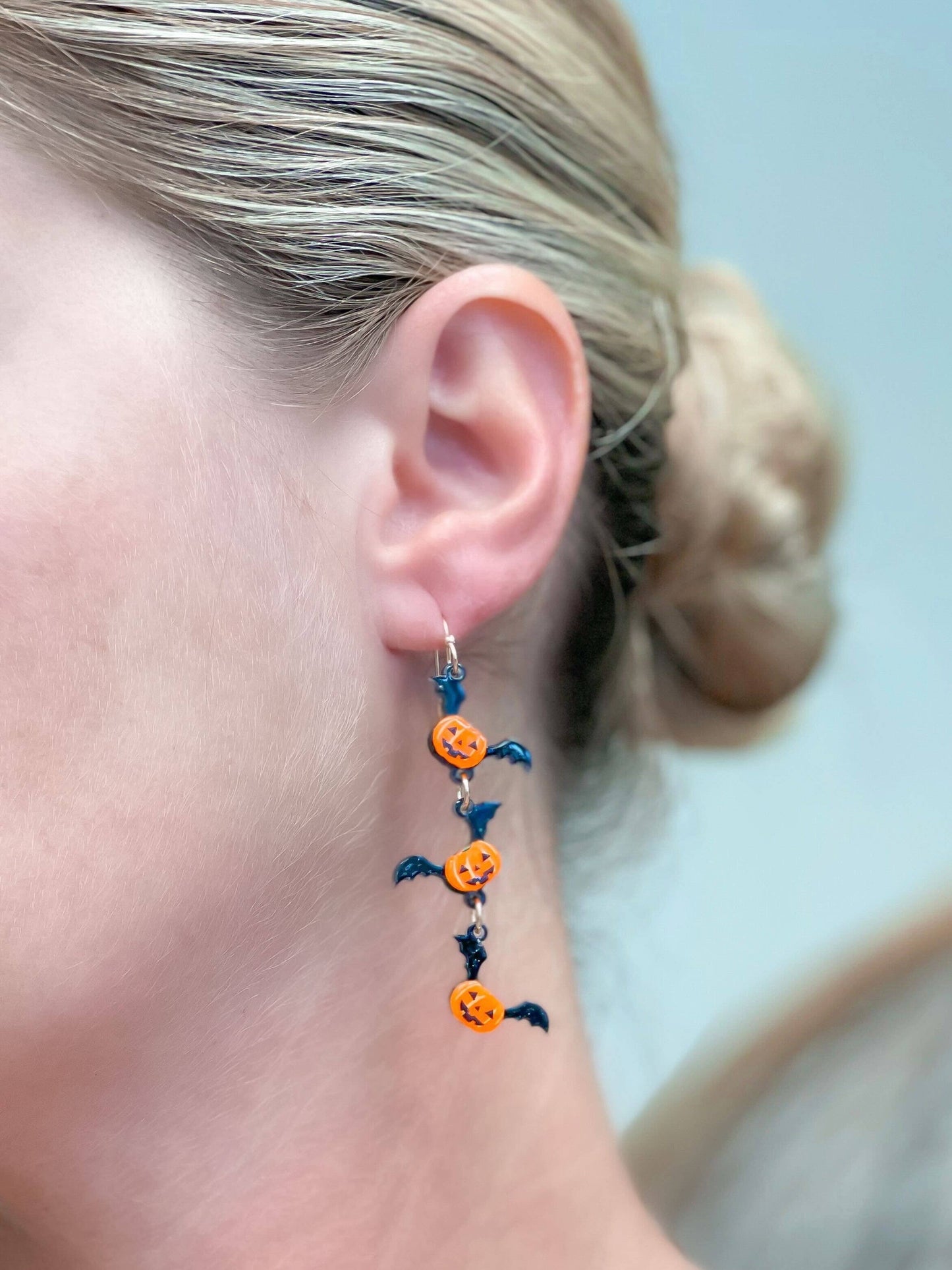 Pumpkin Bat Acrylic Dangle Earrings