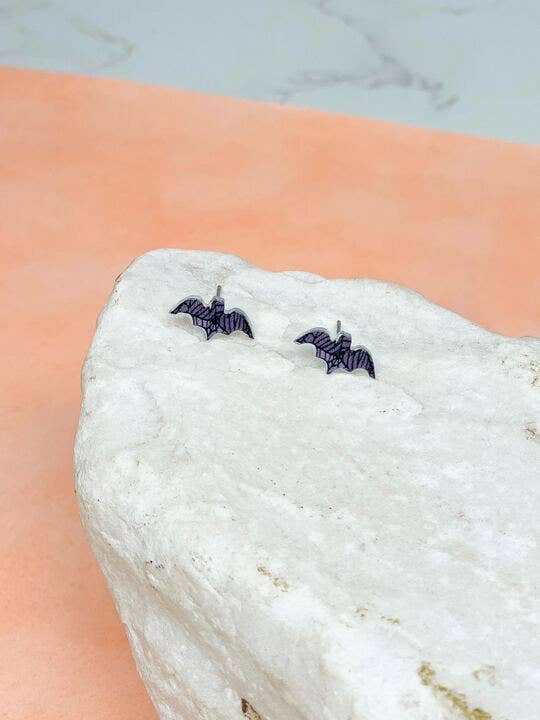 Printed Bat Stud Earrings