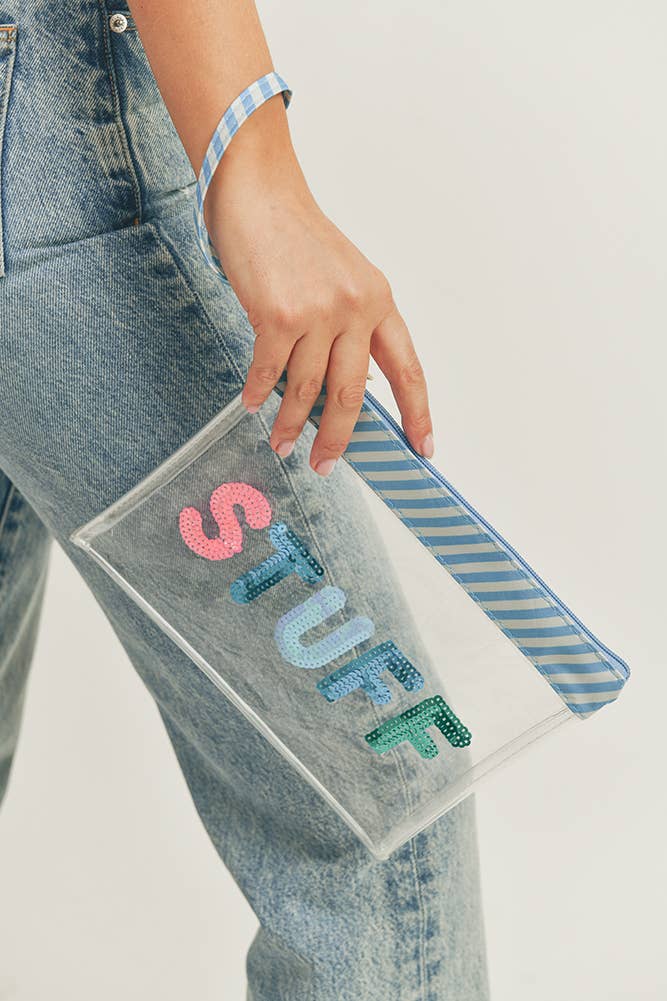 STUFF Sequin Letter Clear Pouch