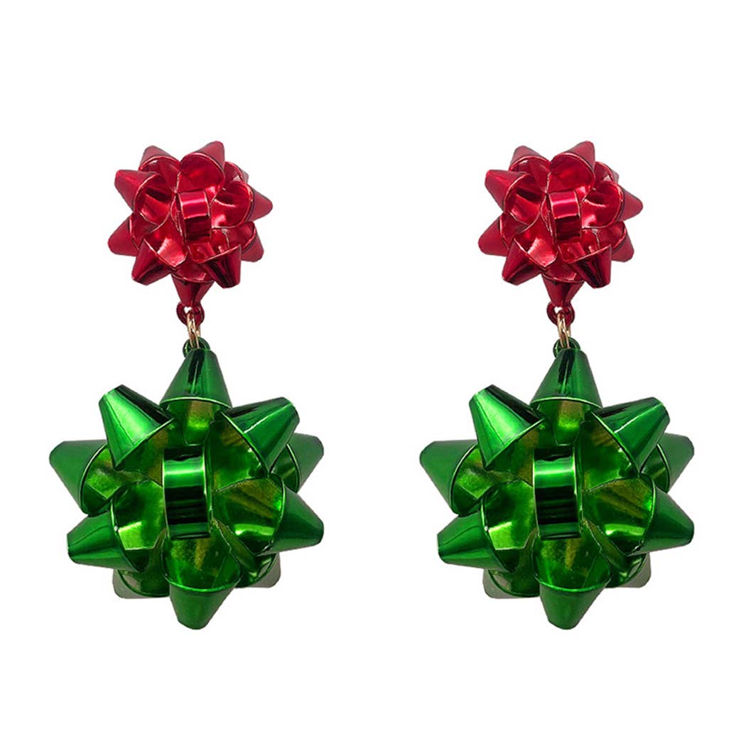 Double Ribbons Post Earrings- Green