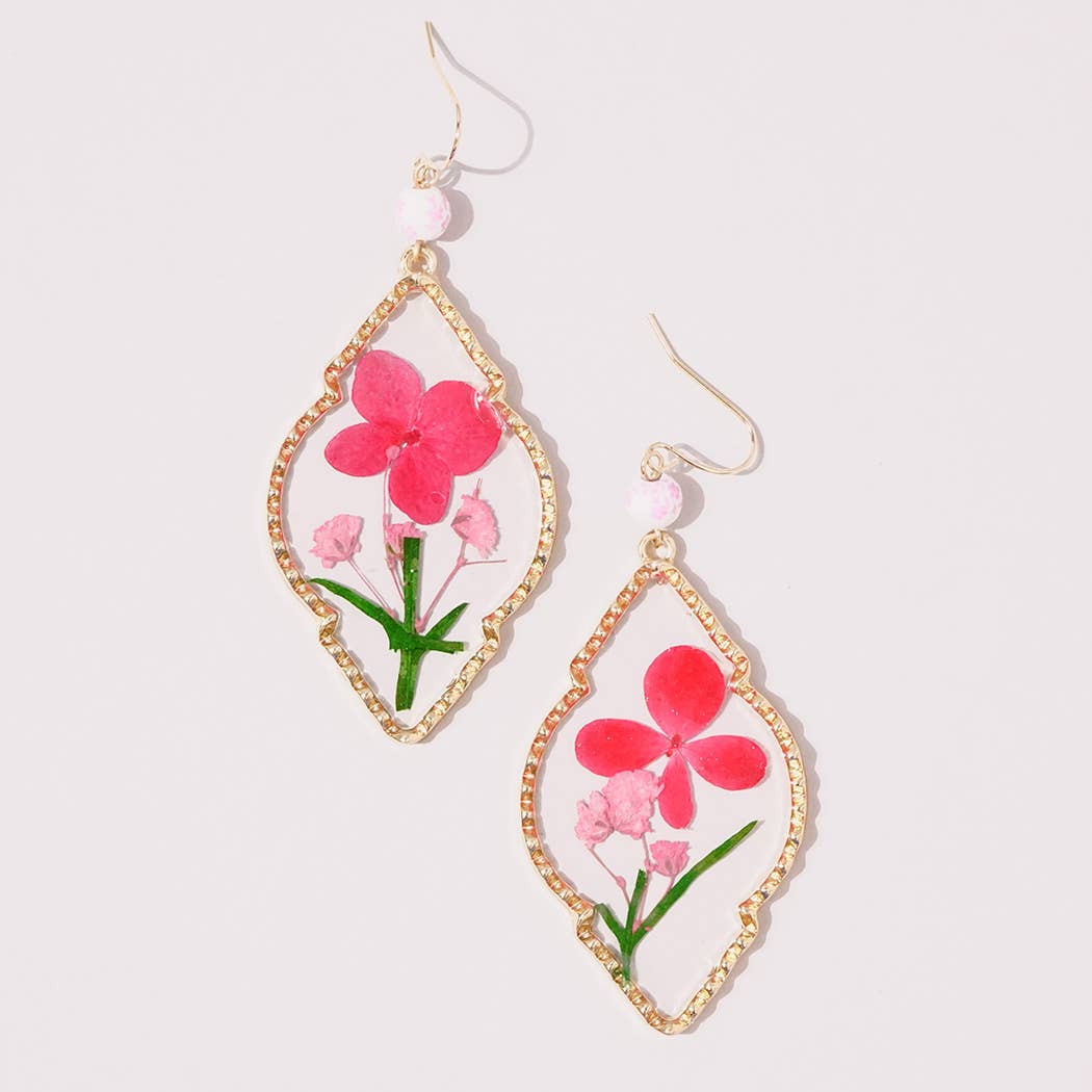 Rhombus Pressed Real Flower Earrings