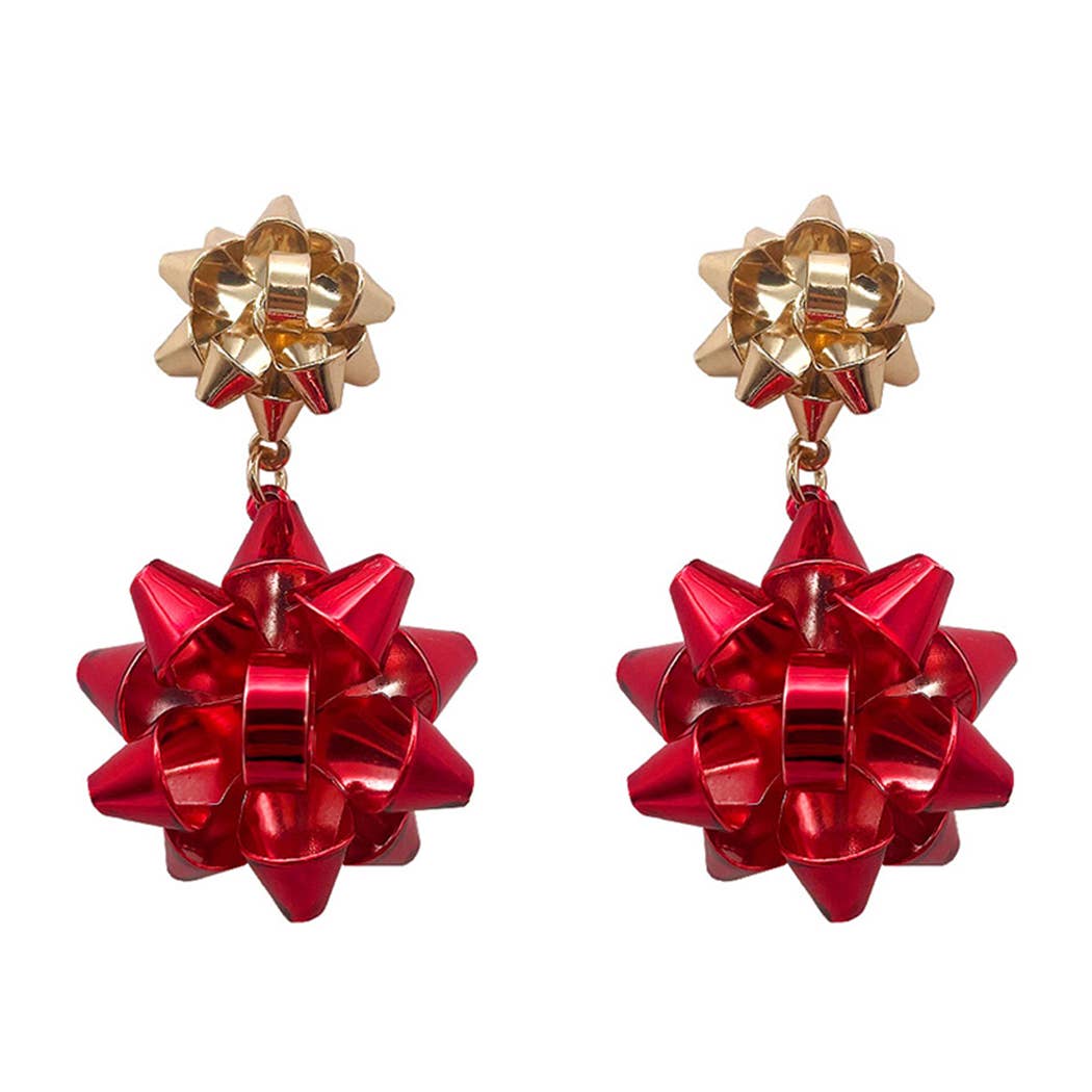 Double Ribbons Post Earrings- Red