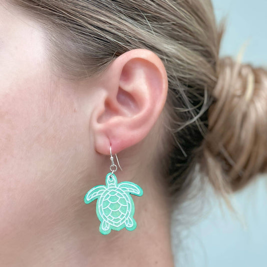 Turtle Wood Dangle Earrings