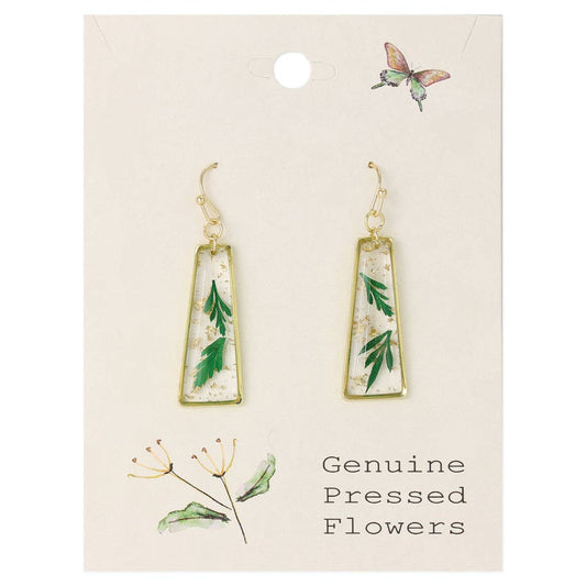 Dried Fern Gold Bar Earrings