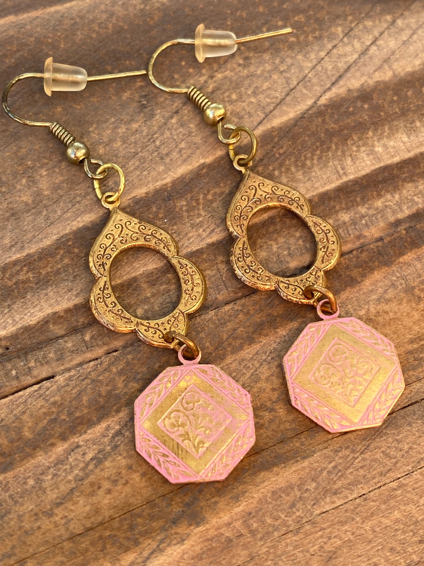 Vintage Pink Etched Earrings