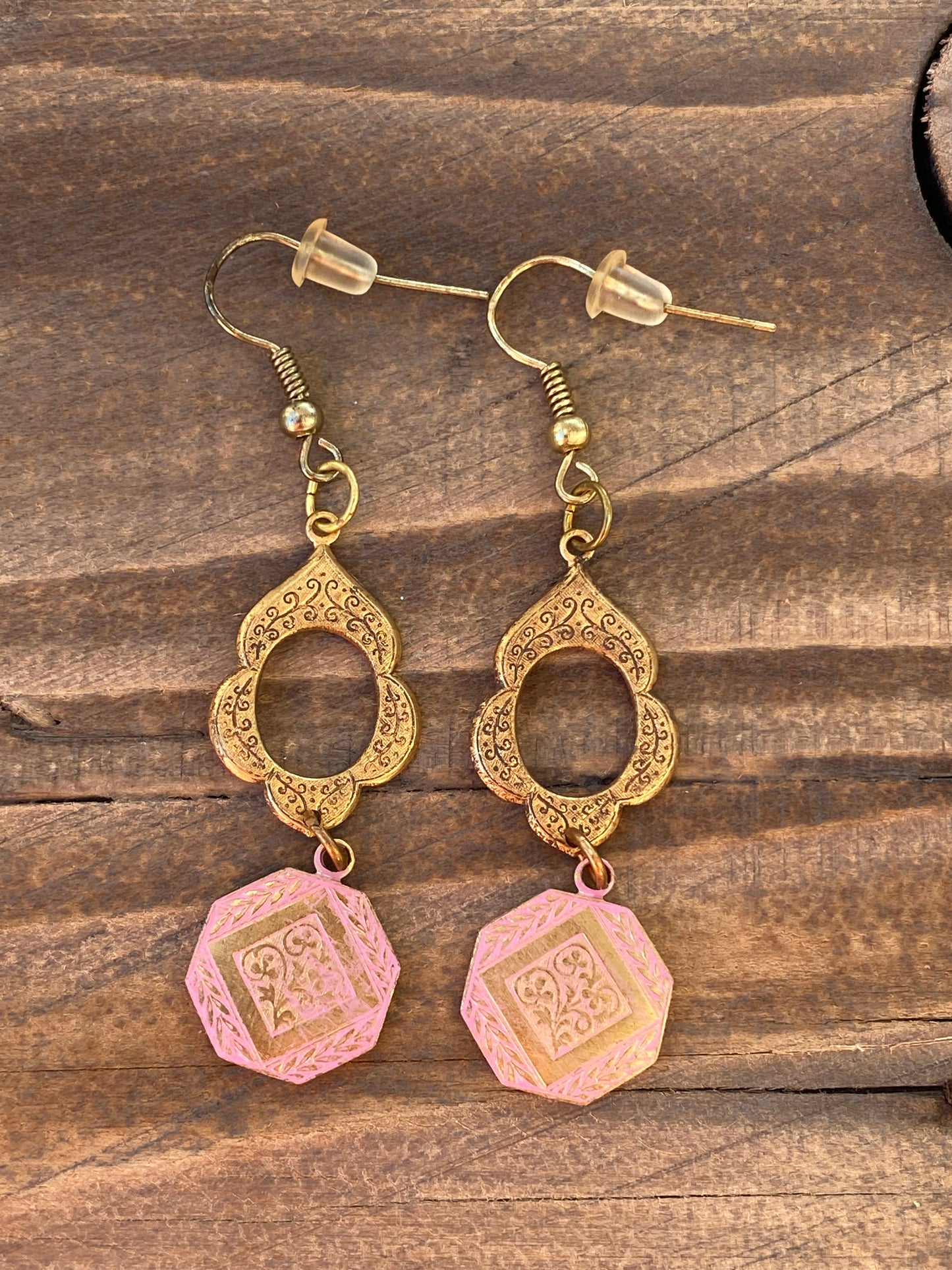 Vintage Pink Etched Earrings